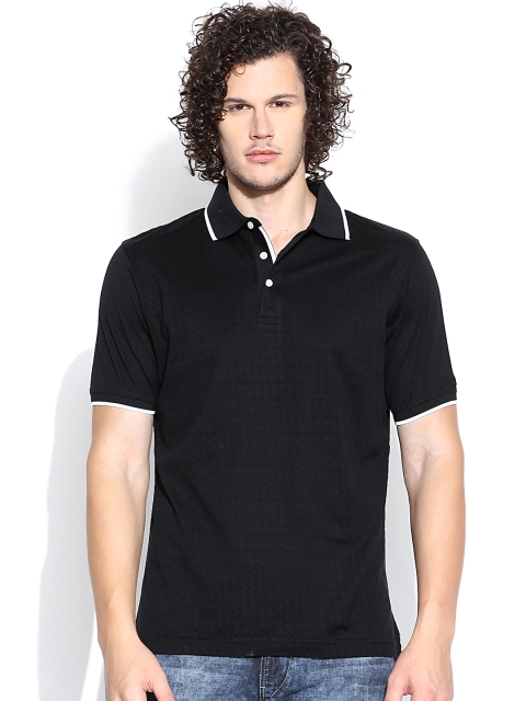 

Blackberrys Black Polo Pure Cotton T-shirt with Woven Pattern