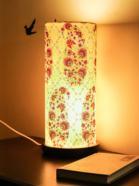 

Reinvention Factory Cream-Coloured & Red Printed Bedside Table Lamp with Shade