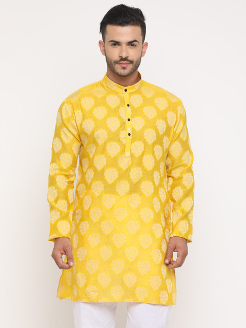 

SHOWOFF Men Yellow Woven Design Straight Kurta