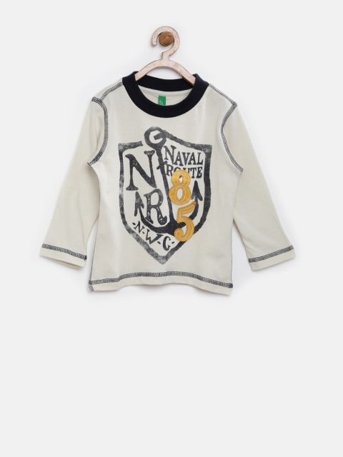 

United Colors of Benetton Boys Cream-Coloured Printed T-shirt