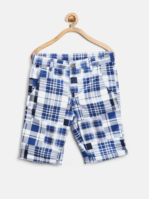 

United Colors of Benetton Boys Blue & White Checked 3/4th Shorts
