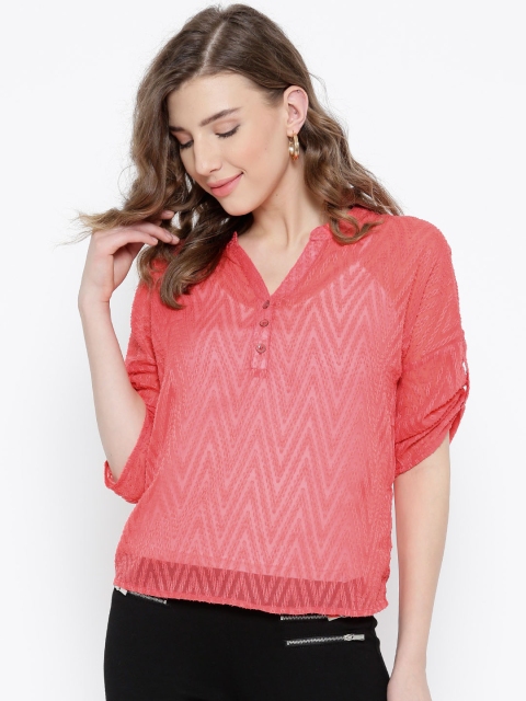 

ONLY Coral Red Sheer Top