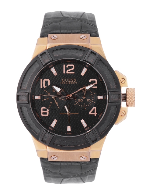 

GUESS Men Black Dial Leather Croc Textured Straps Analogue Watch W0040G5