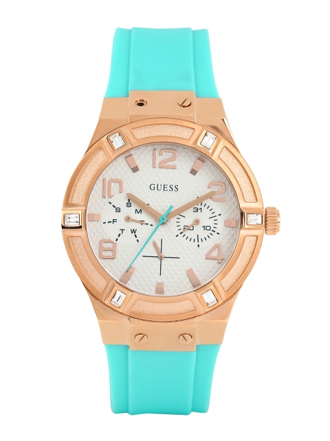 

GUESS Women White Textured Dial Embellished Watch W0564L3
