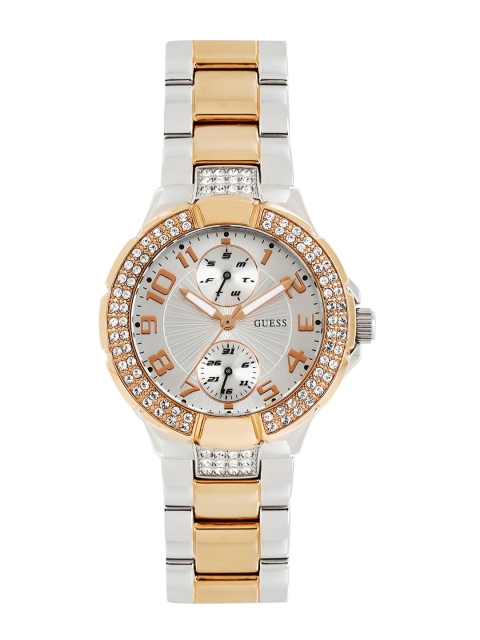 

GUESS Women Silver-Toned Textured Dial Embellished Watch W15072L2