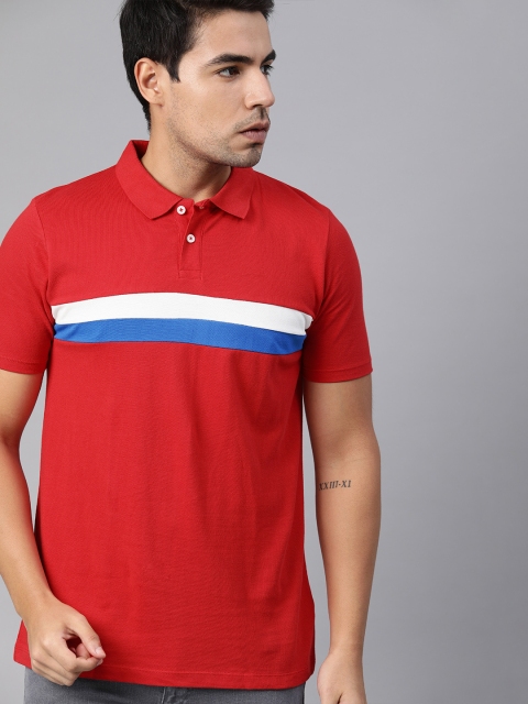 

Harvard Men Red & Blue Striped Polo Collar T-shirt