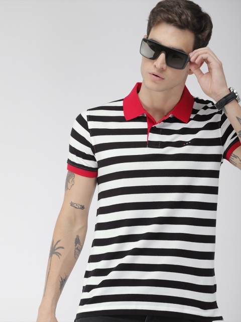 

Harvard Men Black White Striped Polo Collar Pure Cotton T-shirt