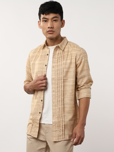 

Sangria Men Beige Regular Fit Striped Casual Shirt