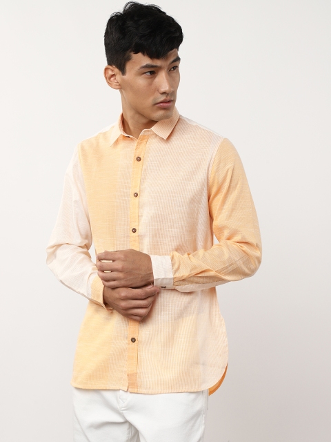 

Sangria Men Yellow & Off-White Regular Fit Striped Casual Shirt