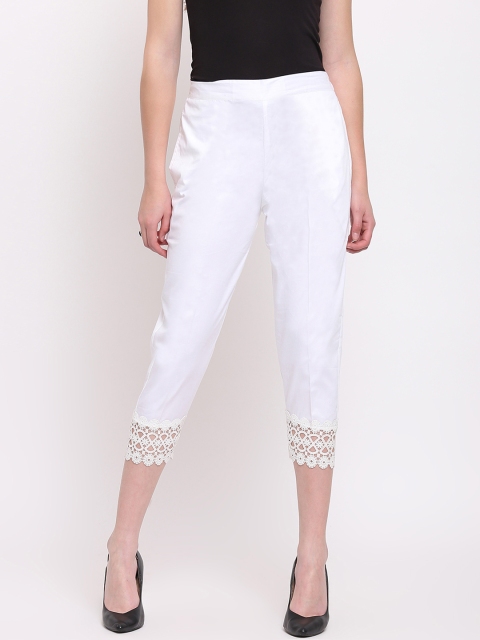 

RIVI Women White Slim Fit Solid Cigarette Trousers