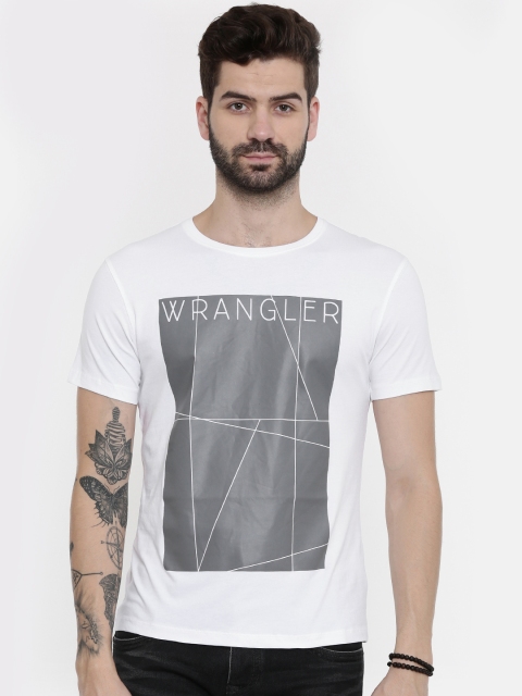 

Wrangler Men White & Grey Printed Round Neck T-shirt