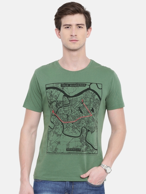 

Wrangler Men Olive Green Printed Round Neck T-shirt