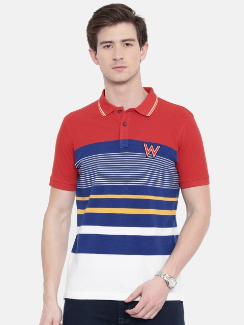 

Wrangler Men Orange & Blue Striped Polo Collar T-shirt