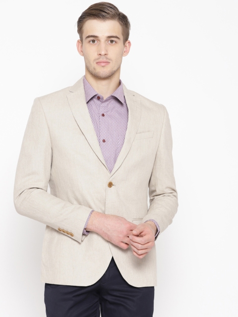 

Blackberrys Men Beige Linen Slim Fit Single-Breasted Smart Casual Blazer