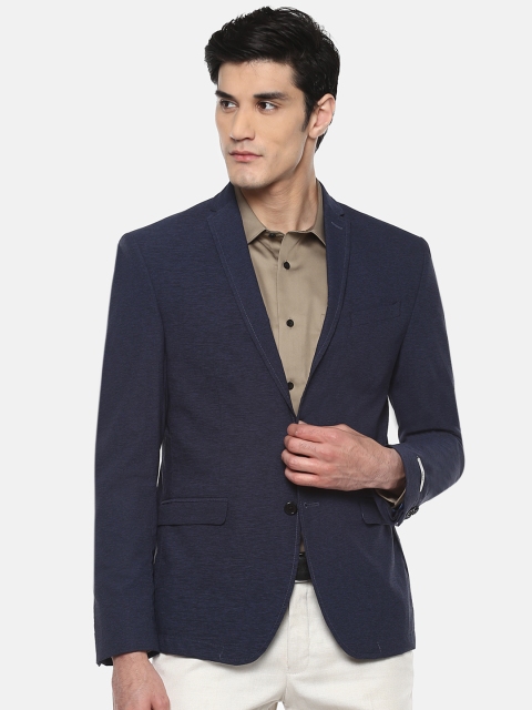 

Blackberrys Men Navy Blue Self-Striped Slim-Fit Smart Casual Blazer