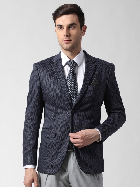 

Peter England Men Navy Blue Printed Slim Fit Single-Breasted Formal Blazer