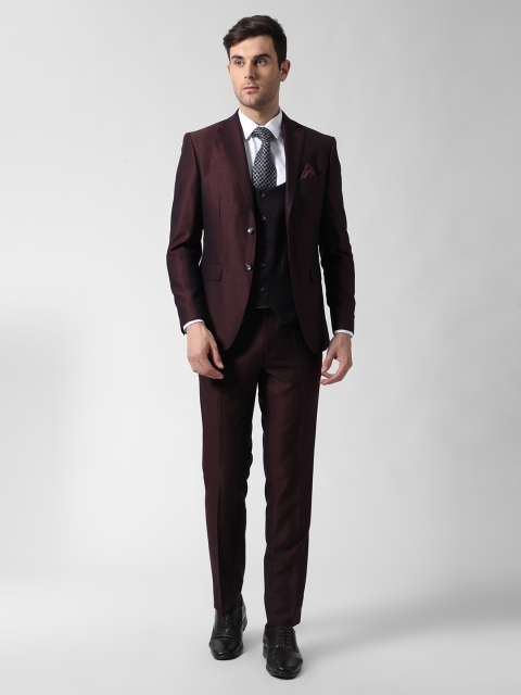 

Peter England Maroon & Purple Self Design Slim Fit Single-Breasted Formal Suit