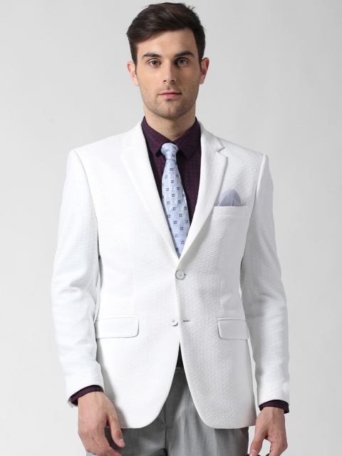 

Peter England Men White Self-Design Slim Fit Single-Breasted Formal Blazer