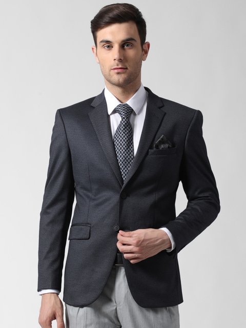 

Peter England Men Black Self-Design Slim Fit Single-Breasted Formal Blazer