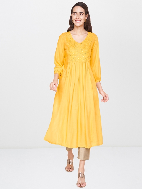 

Global Desi Women Mustard Yellow Yoke-Design A-Line Kurta