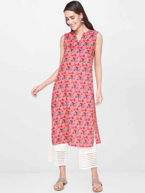 

Global Desi Women Coral Pink A-Line Kurta