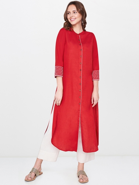 

Global Desi Women Red Solid A-Line Kurta