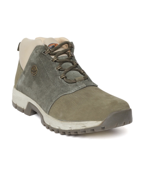 

Woodland Men Olive Green Textured Nubuck Mid-Top Sneakers