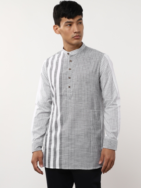 

Sangria Men Grey & White Striped Straight Kurta