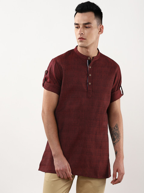 

Sangria Men Maroon Solid Cotton Straight Kurta