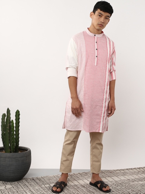 

Sangria Men Pink & Off-White Striped Straight Kurta