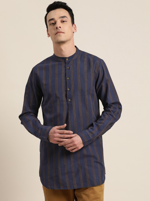

Sangria Men Navy Blue & Brown Striped Straight Kurta