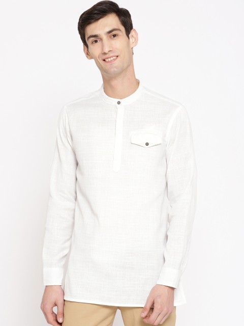 

Sangria Men White Solid Cotton Straight Kurta