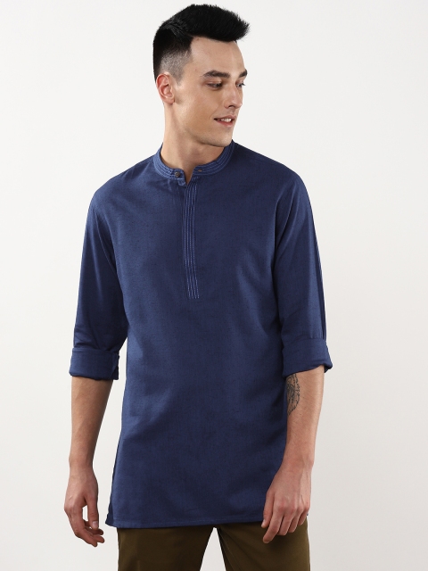 

Sangria Men Navy Blue Solid Cotton Straight Kurta