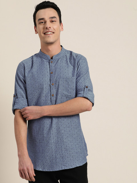 

Sangria Men Blue Woven Design Straight Kurta