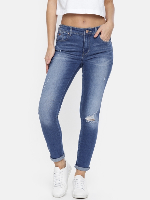 

ONLY Women Blue Carmen Skinny Fit Mid-Rise Slash Knee Stretchable Jeans