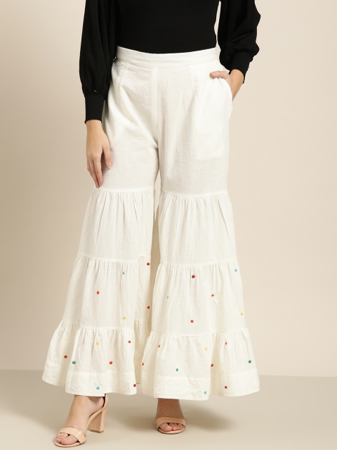 

Sangria Women Off-White Self-Striped Sharara