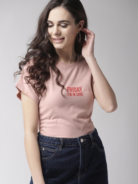 

Mast & Harbour Women Dusty Pink Solid Round Neck T-shirt