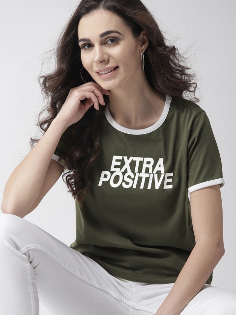 

Mast & Harbour Women Olive Green Printed Round Neck T-shirt