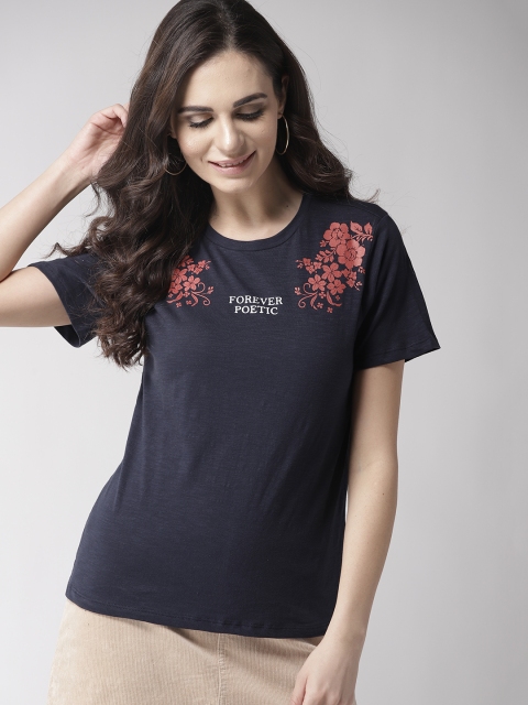 

Mast & Harbour Women Navy Blue Printed Detail Round Neck T-shirt