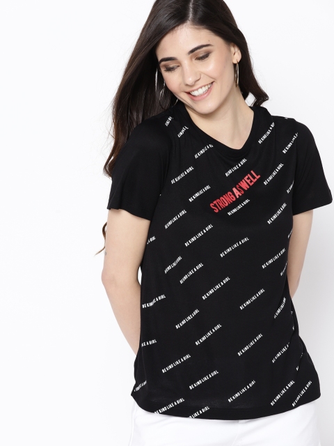 

Mast & Harbour Women Black Printed Round Neck T-shirt