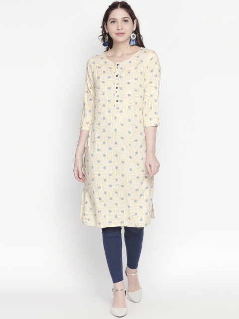 

RANGMANCH BY PANTALOONS Women Yellow & White Printed Straight Kurta