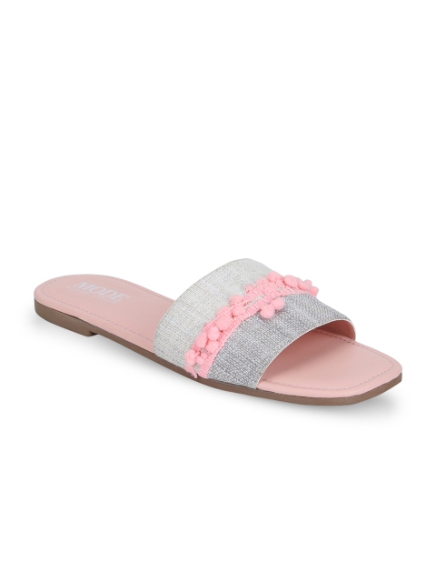 

Mode by Red Tape Women Pink & Grey Woven Design Open Toe Flats