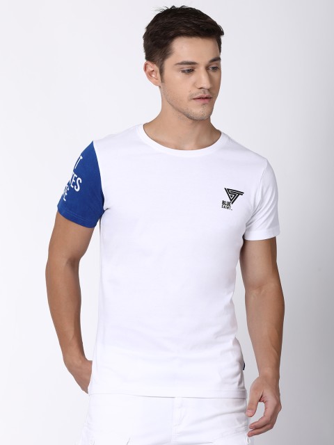 

Blue Saint Men White Solid Round Neck T-shirt