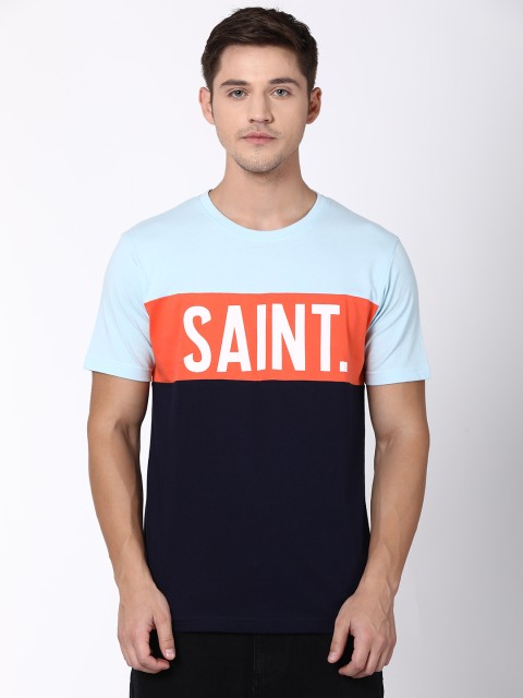 

Blue Saint Men Multicoloured Colourblocked Round Neck T-shirt, Multi