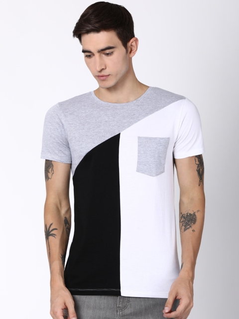 

Blue Saint Men Black & White Colourblocked Round Neck T-shirt