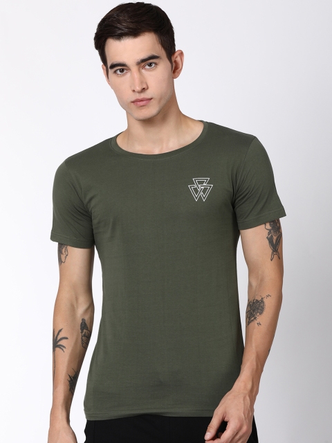 

Blue Saint Men Olive Green Solid Round Neck T-shirt