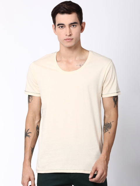 

Blue Saint Men Cream-Coloured Solid Round Neck T-shirt