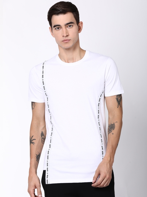 

Blue Saint Men White Printed Round Neck T-shirt