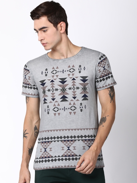 

Blue Saint Men Grey Printed Round Neck T-shirt