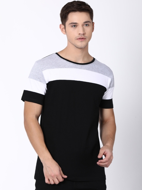 

Blue Saint Men Black & Grey Melange Colourblocked Round Neck T-shirt